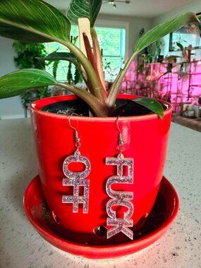 Glitter Feminist Symbol & "F*CK" Statement Dangle Earrings Handmade Acrylic